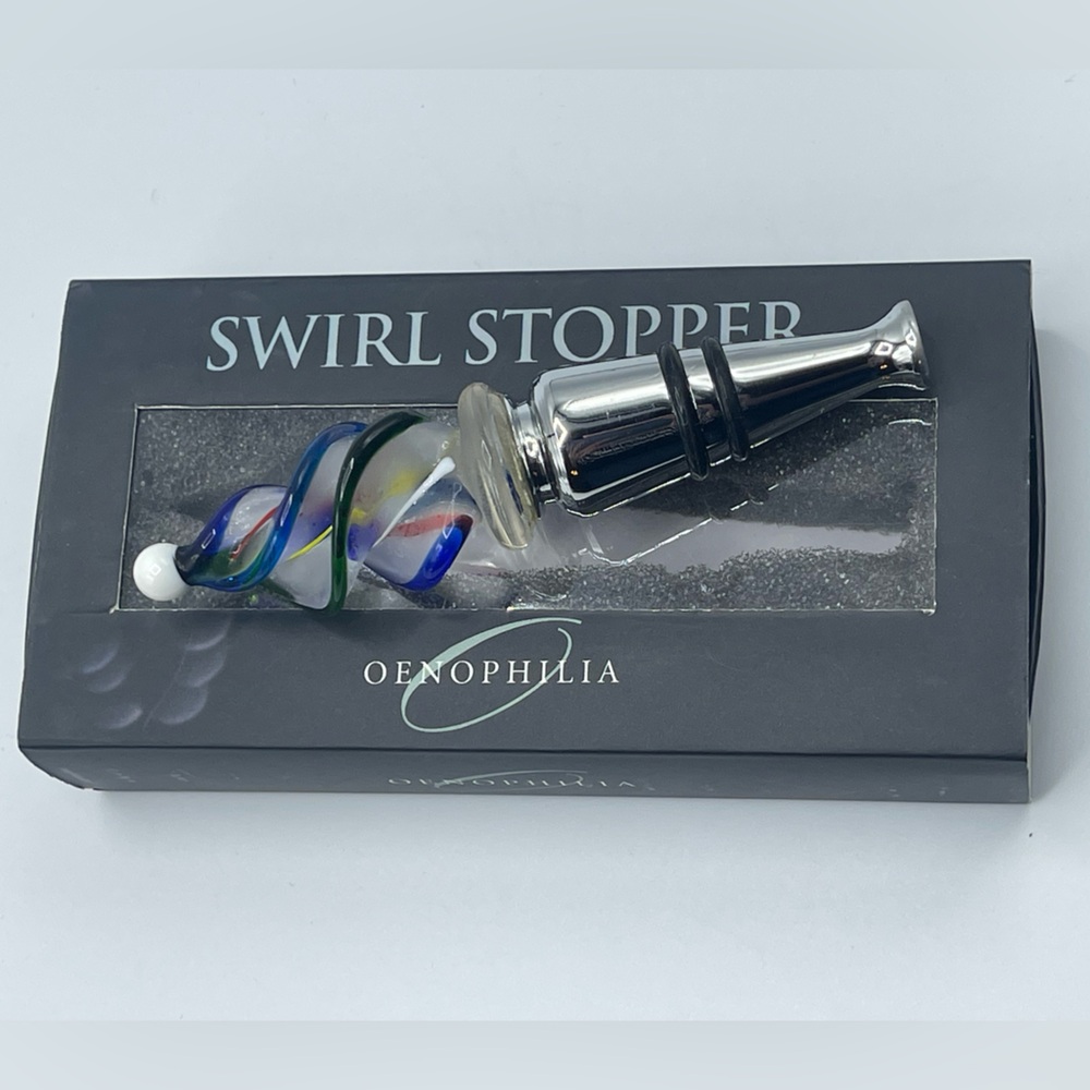 Glass Swirl Bottle Stopper - Blue and Silver